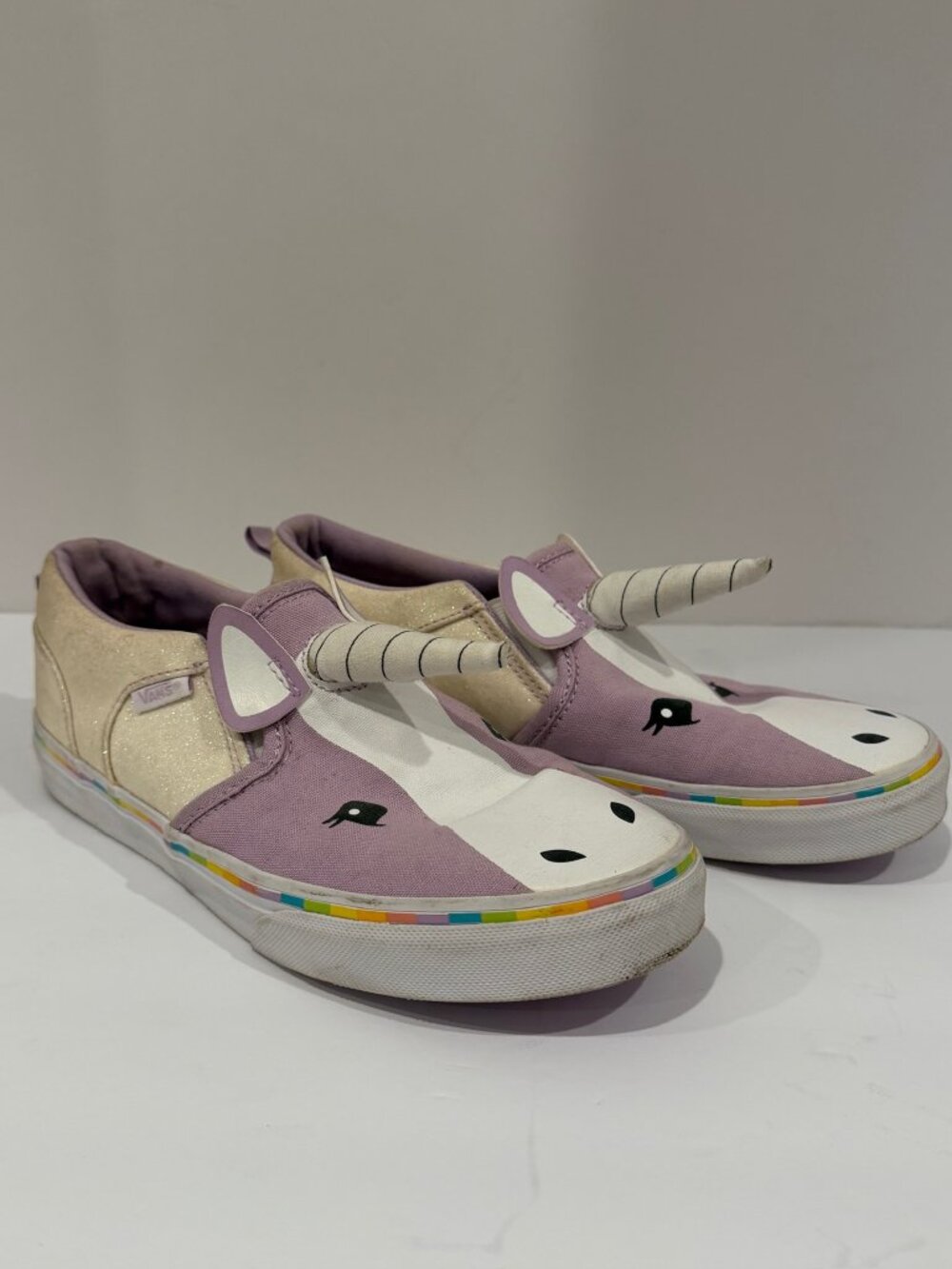 Vans Unicorn Slip-On Sneakers Lavender White Girls Sz 5 / EU 36.5